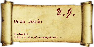 Urda Jolán névjegykártya